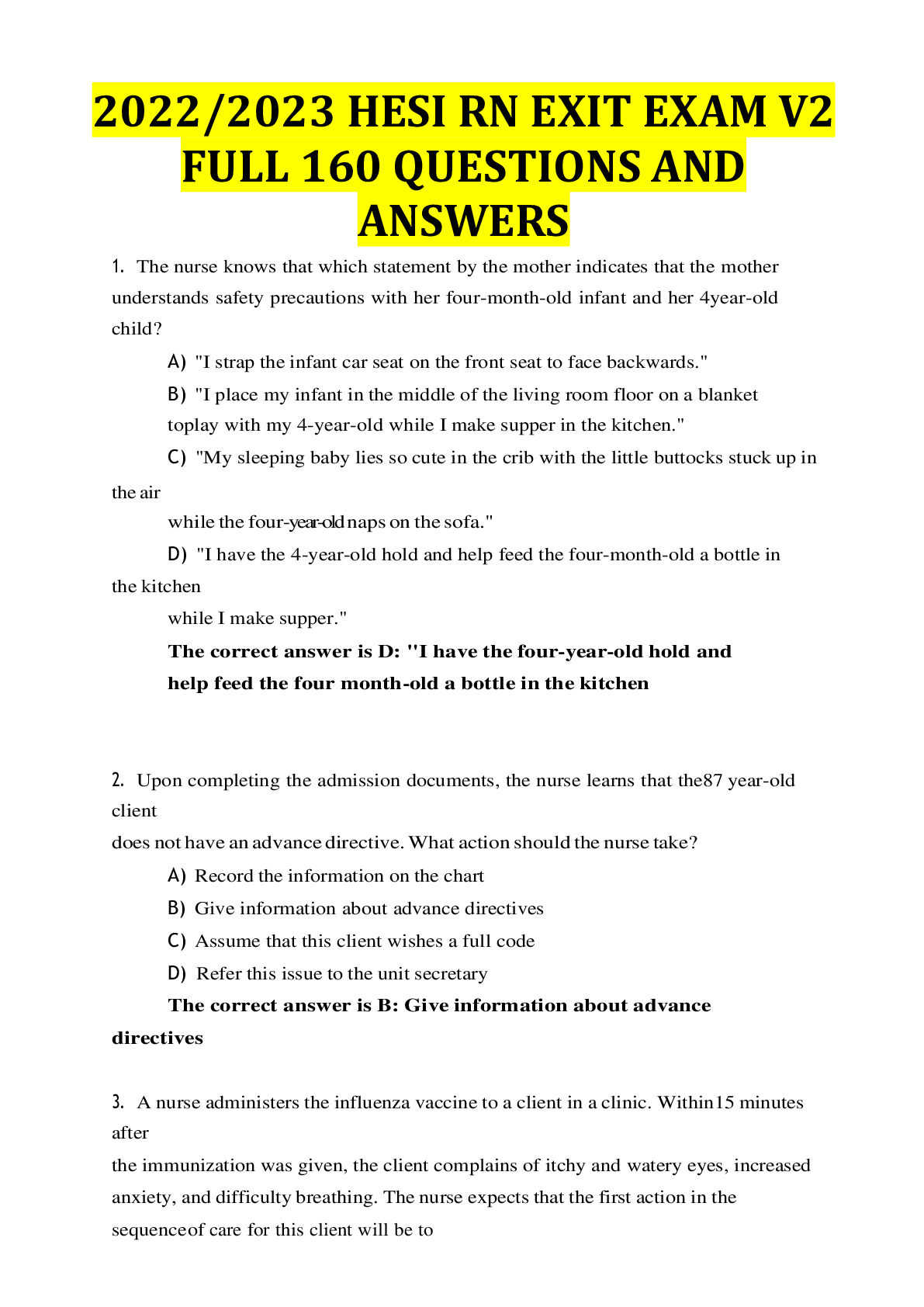 Preview of 2022/2023 HESI RN EXIT EXAM V2 FULL 160 QUESTIONS AND ANSWERS